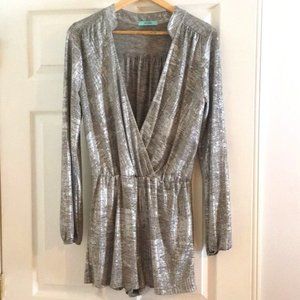 KARLIE Womens Silver Metallic long sleeve romper